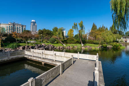 Ningbo Yuehu Park Chinese Garden Landscapeの写真素材
