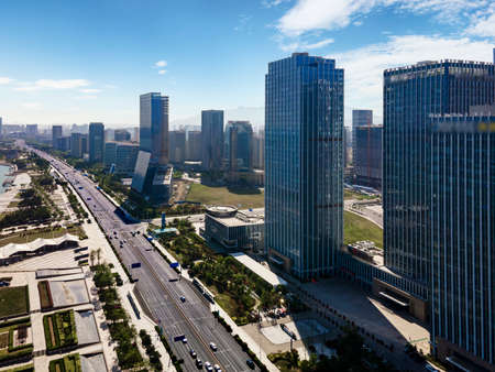 Aerial photography of the urban architectural landscape on the west coast of Qingdaoの写真素材