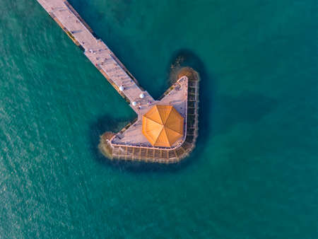 Aerial photography of ancient buildings in Qingdao Bay Trestle Bridgeの写真素材