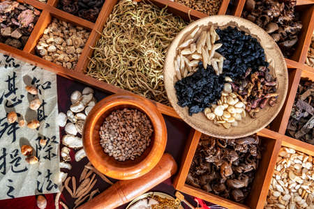 Aerial photography of traditional Chinese medicine backgroundの写真素材