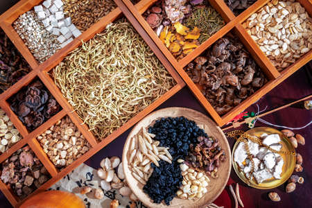 Aerial photography of traditional Chinese medicine backgroundの写真素材