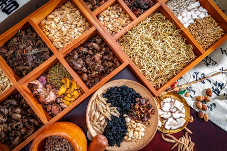 Chinese medicine material display mapの写真素材