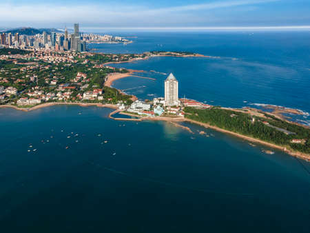 Qingdao coastline city scenery panoramic aerial photographyの写真素材