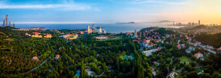 Aerial photography of Qingdao city coastline architectural landscapeの写真素材