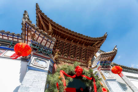 Street scene of ancient houses of Bai nationality in Yunnanの写真素材