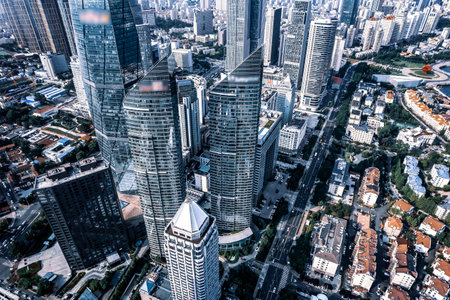 Aerial photography of Qingdao city coastline architectural landscapeの写真素材