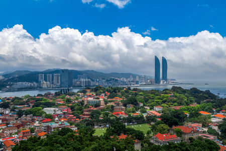 Xiamen city coastline island scenery panoramaの写真素材