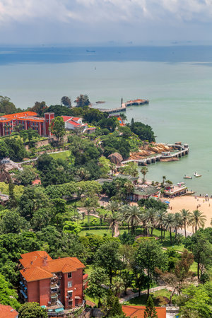 Xiamen city coastline island scenery panoramaのeditorial素材