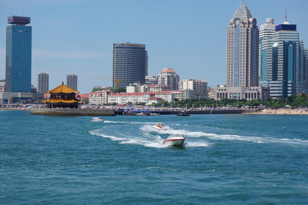 Qingdao city coastline scenery panoramaのeditorial素材