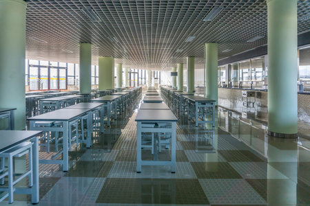 Interior view of school indoor Chinese restaurantのeditorial素材