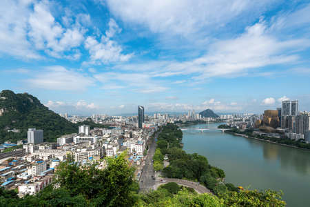 Aerial photography of Liuzhou city skylineの写真素材