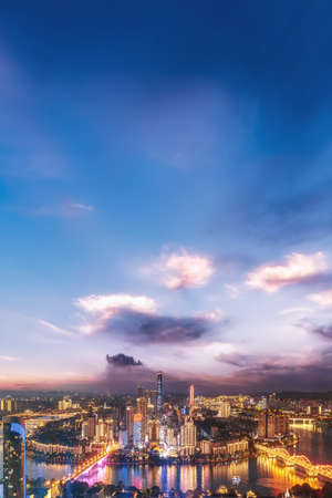 Liuzhou city building skyline night aerial photographyの写真素材