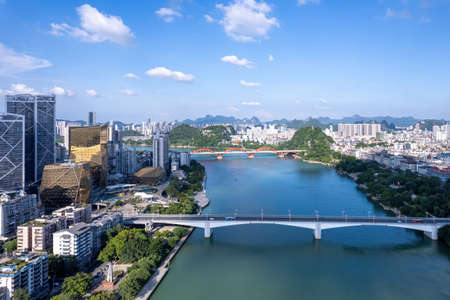 aerial photography liuzhou cityscape skylineの写真素材