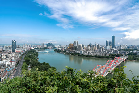 Aerial photography of Liuzhou city skylineのeditorial素材