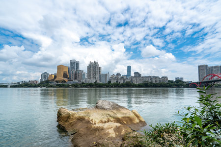 Modern architecture on the bank of Liujiang River in Liuzhouのeditorial素材