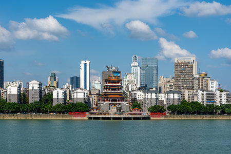 Street scene of architectural landscape on both sides of Liujiang River in Liuzhou