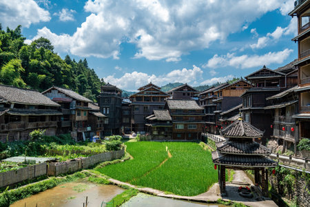 Sanjiang Dong Nationality Chengyang Bazhai Ancient Villageのeditorial素材