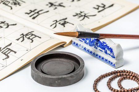 Chinese calligraphy and hieroglyphs on a white backgroundの写真素材
