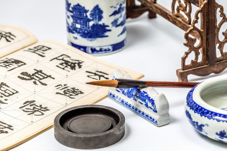 Chinese style study pen, ink, paper and inkstoneの写真素材
