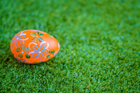 Colorful of beautiful Easter egg on green grass. Easter day concept.の写真素材