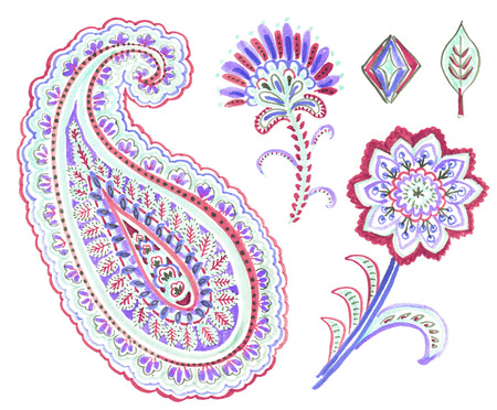 Watercolor drawing: Paisley Styleの写真素材