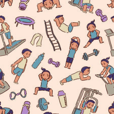 Cute work out Pattern, Illustration vectorのイラスト素材