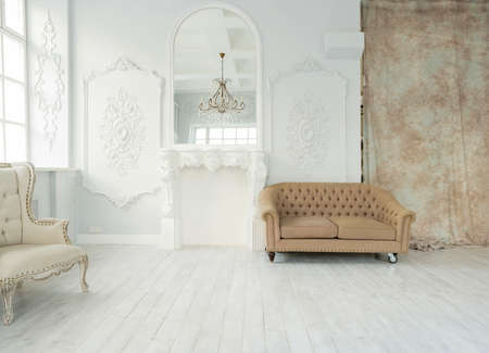 Luxury rich living room interior design with elegant classic furniture and wall decorations. Large...