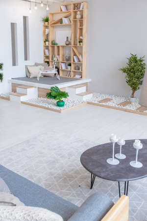 Luxury fashionable modern design studio apartment with a free layout in a minimal style. very bright...