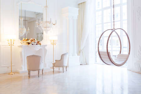 modern light clean rich baroque style interior with swingの写真素材