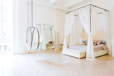 modern light clean rich baroque style interior with swingの写真素材
