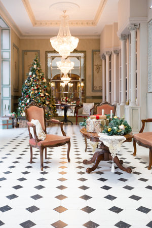 New Year's decoration of a gorgeous living room in a luxury classic styleの写真素材