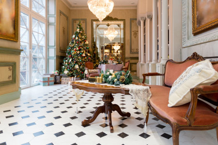 New Year's decoration of a gorgeous living room in a luxury classic styleの写真素材