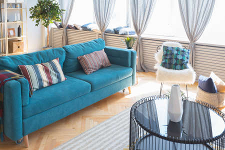 elegant creative modern trendy interior of a spacious open plan Scandinavian style studio with...