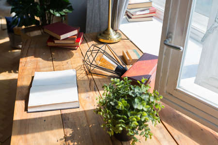 elegant creative modern trendy interior of a spacious open plan Scandinavian style studio with seating and sleeping areasの写真素材