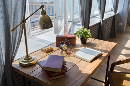 elegant creative modern trendy interior of a spacious open plan Scandinavian style studio with...