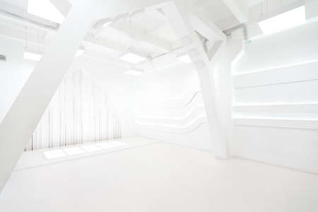Abstract futuristic empty room interior in white with illumination in the style of a spaceship....