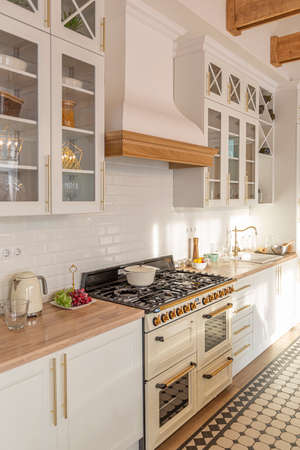 modern expensive luxurious open-plan apartment. Rich Scandinavian-style interior with wooden beams...