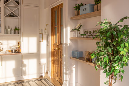 modern expensive luxurious open-plan apartment. Rich Scandinavian-style interior with wooden beams...