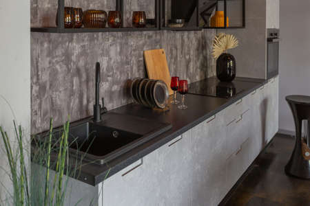 modern luxury design of a brutal apartment interior with arches in the style of a medieval castle...