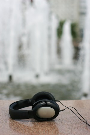 headphones   on outdoor background. summerの写真素材