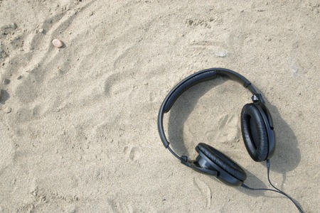 headphones   on outdoor background. summerの写真素材
