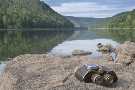 scientific expedition along the river on the rocksの写真素材