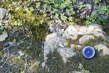 Analogic Compass Abandoned on the stone in the summer