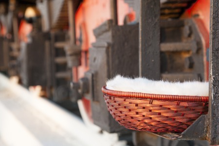 charming little basket   in an old trainの写真素材