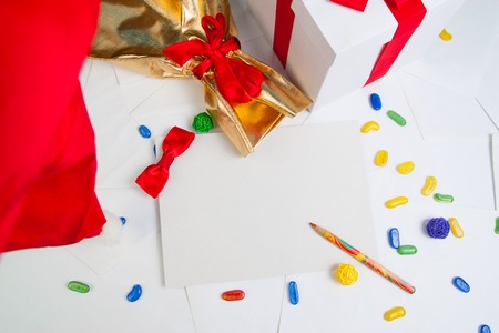 Christmas card  on letter background with decorations.の写真素材