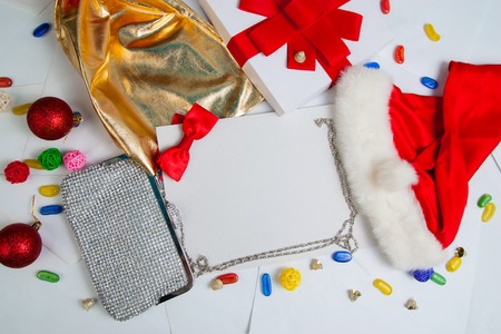 Christmas card  on letter background with decorations.の写真素材