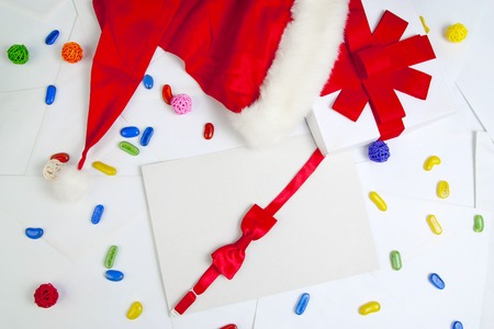 Christmas card  on letter background with decorations.の写真素材