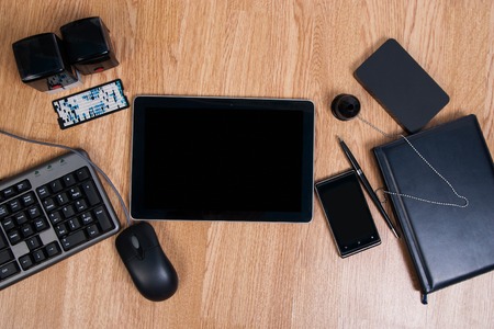 View of the office desktop. Inserting text.の写真素材