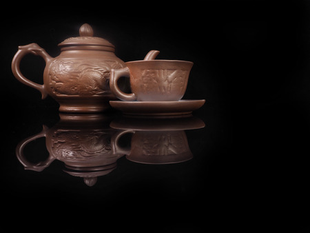 Clay, hand made set for the Chinese tea ceremony.の写真素材