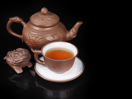 Clay, hand made set for the Chinese tea ceremony.の写真素材